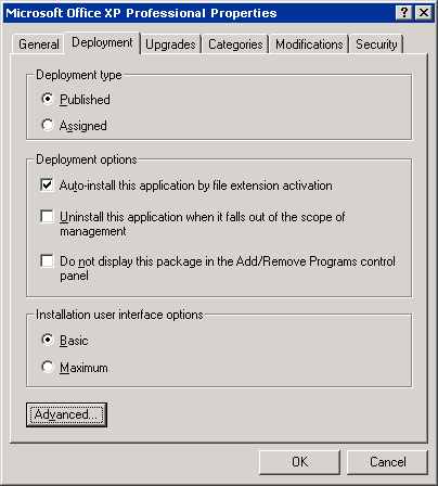 Office Properties Deployment tab