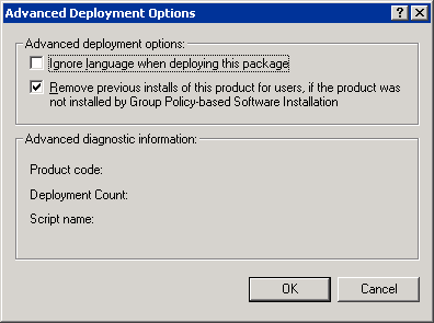 Advanced Deployment Options dialog